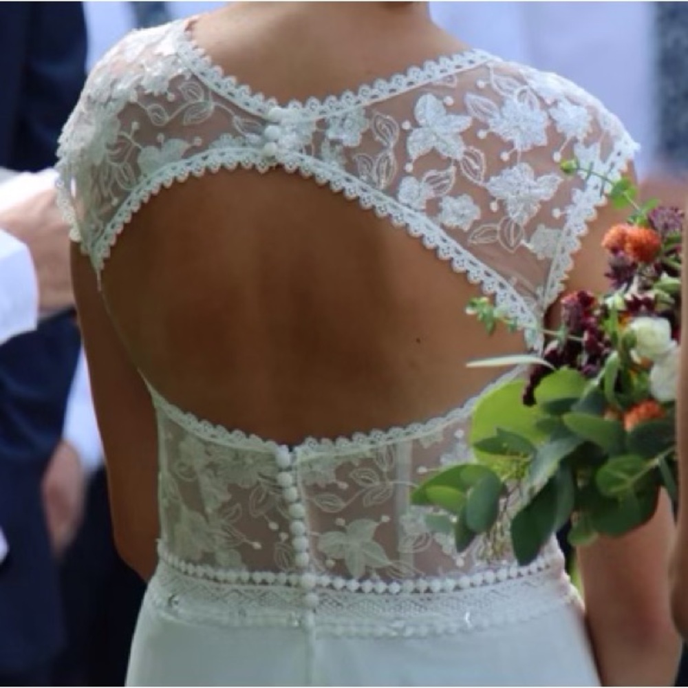 Mon Cheri Stylish, Modest and Elegant Ivory/Nude Wedding Dress - Picture 3 of 8